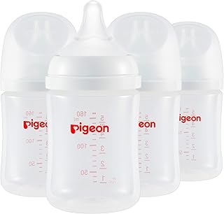 PP Nursing Bottle Wide Neck, Anti-Colic, Streamlined Body, Natural Feel, Easy to Clean, 5.4 Oz (Pack of 4), Includes 4pcs SS Nipples (0m+)