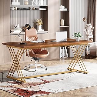 Tribesigns Modern Computer Desk, 63 x 31.5 inch Large Office Desk Computer Table Study Writing Desk Workstation for Home Office, Vintage Black Metal Frame