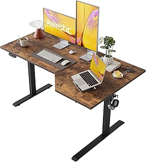 Agilestic L Shaped Standing Desk Adjustable Height, Electric Corner Standing Desk, 63 x 55 inch Sit Stand Computer Table with Splice Board, Rustic Brown