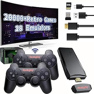 GamingBoy Wireless Retro Game Console Stick, Upgrade Retro Video Gaming Stick Built in 20000+ Games with 18 Emulators, 4K HDMI Output with 2 Pack 2.4G Wireless Controllers for Nostalgia Gifts（64GB）