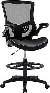 Tall Office Chair, Drafting Chair, Standing Desk Chair, High Adjustable Office Mesh Chair, Ergonomic Counter Height Computer Rolling Chair with Flip-up Armrests and Foot-Ring for Bar Height Desk