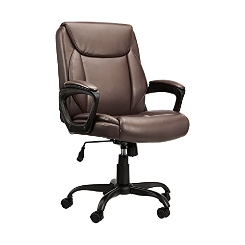 Classic Puresoft PU Padded Mid-Back Height Adjustable Office Computer Desk Chair with Armrest, 25.75"D x 24.25"W x 42.25"H, Brown