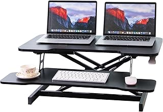 TechOrbits Standing Desk Converter - 32 Inch Adjustable Sit to Stand Up Desk Workstation, Particle Board, Dual Monitor Desk Riser with Keyboard Tray, Desktop Riser for Home Office Laptop, Black 32"
