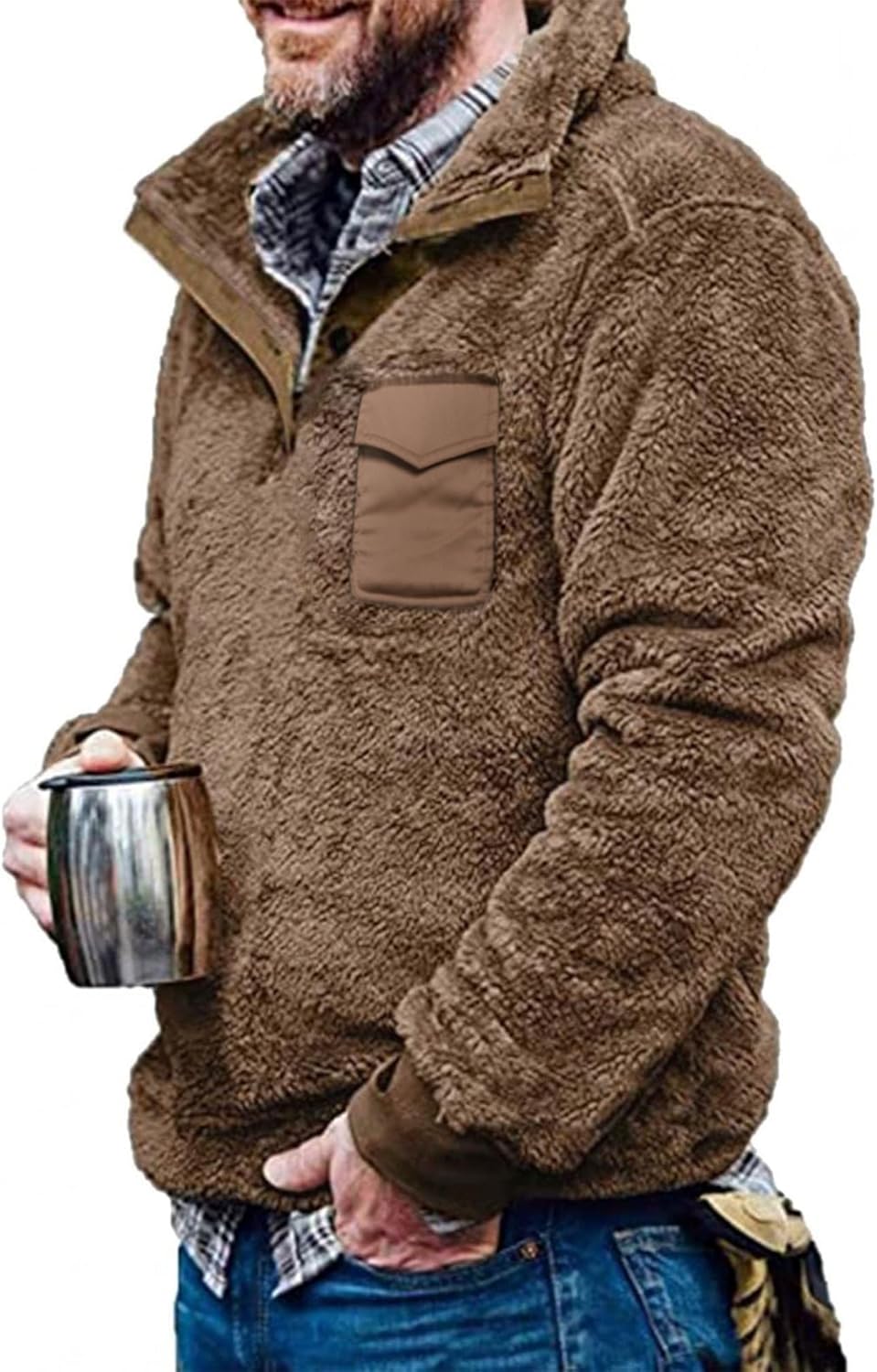 Beotyshow Mens Aztec Fleece Jackets Fuzzy Sherpa Pullover Sweatshirts Winter Coats Western Vintage Sweaters with Pocket