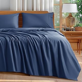 Shilucheng 100% Cotton King Size Sheets Set - 600 Thread Count，Luxury Egyptian Cotton Bed Sheets，5-Star Hotel Quality Sheets, Breathable & Cooling, 16 Inch Deep Pocket - 4 Piece (Navy Blue, King)