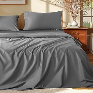 Shilucheng 100% Egyptian Cotton King Size Sheets Set - 1000 Thread Count，Luxury Cotton Bed Sheets，Breathable & Cooling Bedding and Pillow Cases, 16 Inch Deep Pocket - 4 Piece (King, Grey)