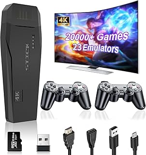 QEUVOON Wireless Retro Game Console Stick, Upgrade Retro Video Gaming Stick Built in 20000+ Games with 23 Emulators, 4K HDMI Output with 2 Pack 2.4G Wireless Controllers for Nostalgia Gifts-64GB