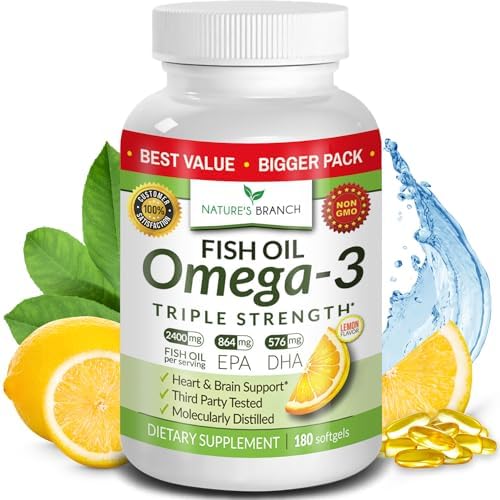 Best Triple Strength Omega 3 Fish Oil Pills - 180 Capsules