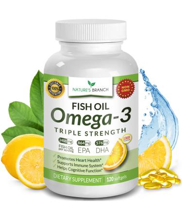 Triple Strength Omega 3 Fish Oil 2400mg Burpless Lemon ...