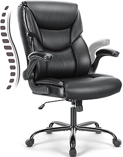 Office Chair - Ergonomic Executive Computer Desk Chairs with Adjustable Flip-up Armrest, Swivel Task Chair with Lumbar Support, Strong Metal Base, PU Leather, Black