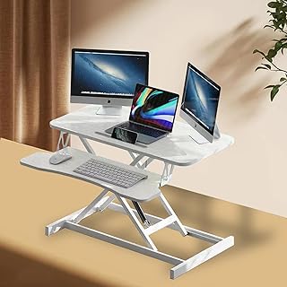 32inch Desk Converter,Height Adjustable Riser,Sit to Stand Dual Monitor and Laptop Workstation with Wide Keyboard Tray for Office Home (White)
