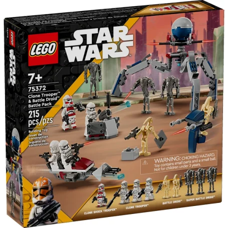 Star Wars Clone Trooper & Battle Droid Battle Pack Set for Kids, Buildable Toy Speeder Bike Vehicle, Tri-Droid and Defensive Post, Collectible, Gift for Boys and Girls Aged 7 and Up, 75372
