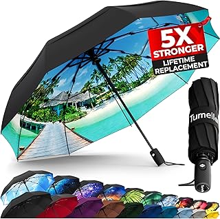 Strongest Windproof Travel Umbrella (Compact, Superior & Beautiful), Small Strong but Light Portable and Automatic Folding Rain Umbrella, Durable Premium Grip, Fits Car & Backpack