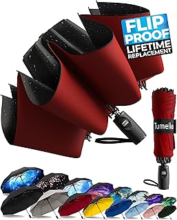 Strongest Windproof Reversed Travel Umbrella, Small Strong but Light Portable and Automatic Folding Rain Umbrella, Durable Premium Grip, Fits Car & Backpack