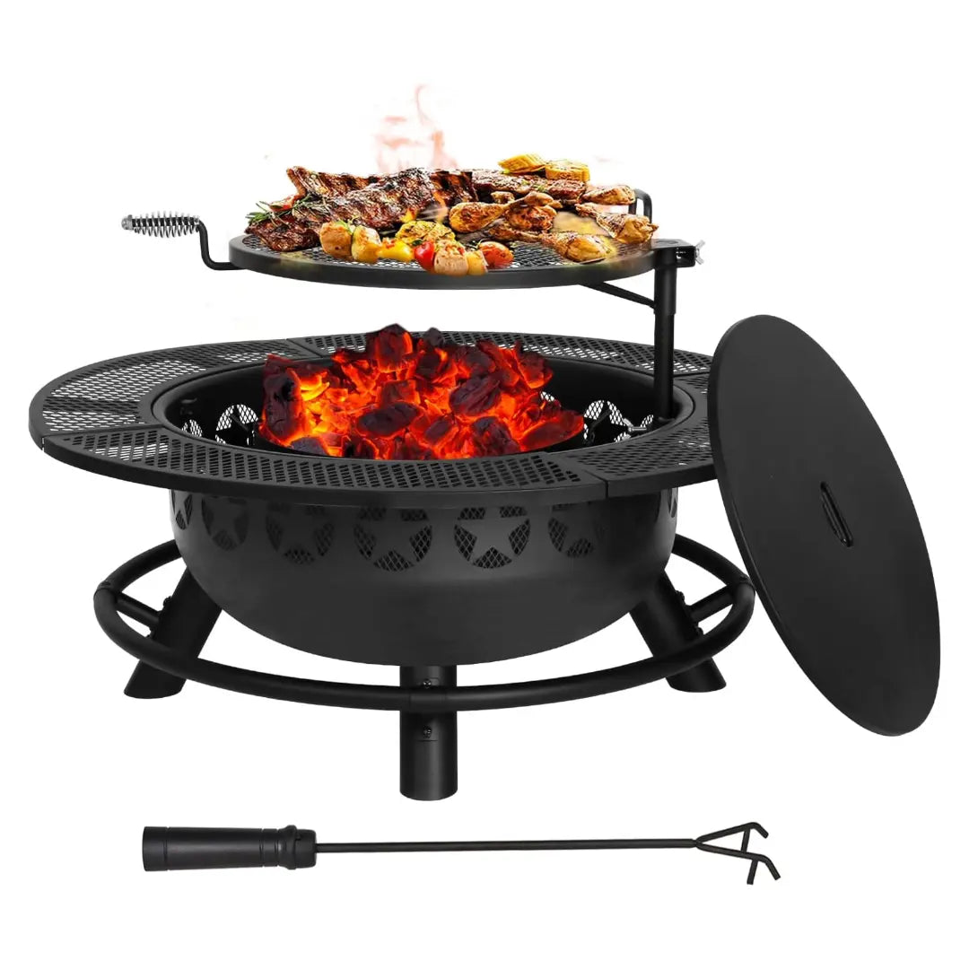 Fire Pit 35 Inch with Cooking Grate & Charcoal Pan