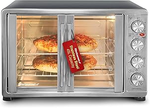 ETO-4510M French Door 47.5Qt, 18-Slice Convection Oven 4-Control Knobs, Bake Broil Toast Rotisserie Keep Warm, Includes 2 x 14" Pizza Racks, Stainless Steel