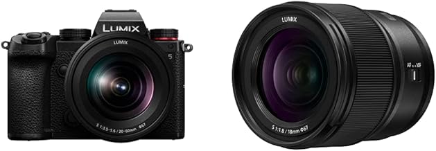 LUMIX S5 Full Frame Mirrorless Camera & WiFi, LUMIX S 20-60mm F3.5-5.6 Lens, L-Mount, 5-Axis Dual I.S, DC-S5KK (Black) & Panasonic LUMIX S Series Camera Lens - S-S18