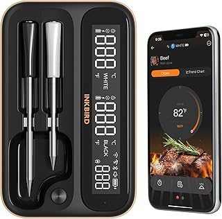 5GHz & 2.4GHz WiFi Wireless Meat Thermometer, Inkbird WiFi Meat Thermometer with 2 Size-Coded Probes and Unlimited Range,Bluetooth 5.4 Meat Thermometer with 360° Readable LCD-Enhanced Booster