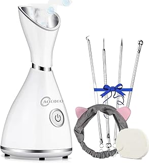 Amconsure Facial Steamer - Nano Ionic Face Steamer Warm Mist Steamer for Face Home Sauna SPA, Face Humidifier Steamer for Facial Deep Cleaning Unclogs Pores Sinuses - 5 Piece Stainless Steel Skin Kit