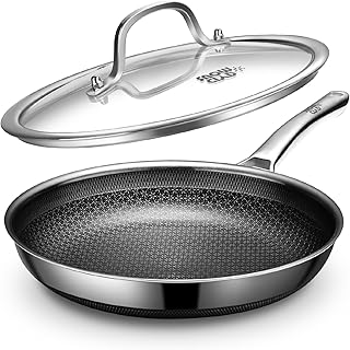 Non Stick Frying Pans,Hybrid 12 inch Frying Pans Nonstick with Lid,PFOA Free Cookware,non stick Stainless Steel Skillets,Dishwasher and Oven Safe, Works on Induction,Ceramic and Gas Cooktops