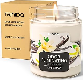 Vanilla Bean Odor Eliminating Highly Fragranced Candle - Eliminates 95% of Pet, Smoke, Food, and Other Smells Quickly - Up to 80 Hour Burn time - 12 Ounce Premium Soy Blend