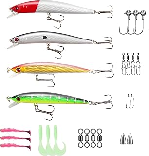 Fishing Lures Kit Mixed Including Minnow Popper Crank Baits with Hooks for Saltwater Freshwater Trout Bass Salmon Fishing