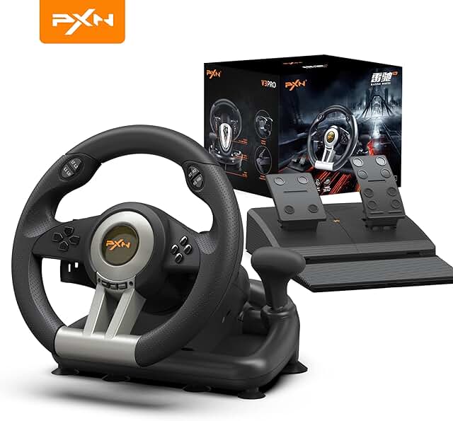 PXN PC Racing Wheel, V3II 180 Degree Universal Usb Car Sim Race Steering Wheel with Pedals for PS3, PS4, Xbox One, Xbox Series X/S, Nintendo Switch (Black)