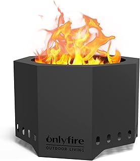 Onlyfire Wood Burning Fire Pit with Ash Pan, 24 Inch Portable Outdoor Bonfire Firepit for Camping Tailgating Patio Backyard Party Outside, Smokeless Wood Fire Fireplace, Modern Black FP013