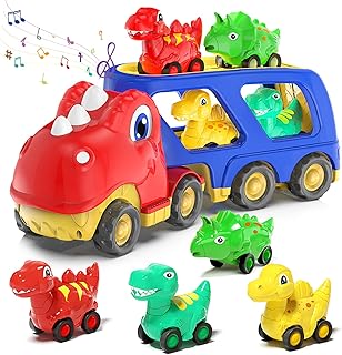 JOYIN 13 in 1 Dinosaur Toys for Kids 3-5, Dinosaur Truck with 12 Pull Back Cars, Dinosaur Cars Set, Birthday Gifts Toys for 3 4 5+ Year Old Boy, Transport Carrier Truck for Toddlers 2-4 Years
