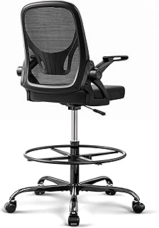 Alolo Drafting Chair Ergonomic Tall Office Chair with Footrest,Standing Desk Chair with Flip-Up Armrests for Counter Height with Breathable Comfy Lumbar Support and Adjustable Foot Rest Ring,Black