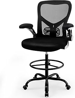 dreamlify Drafting Chair,Tall Standing Desk Chair Comfortable Office Chair with Foot Ring Flip-up Padded Arms Height Adjustable Computer Task Chair Ergonomic Mesh Mid-Back Desk Chair,Black