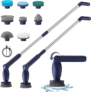 Electric Spin Scrubber, Cordless Cleaning Brush with 8 Replaceable Brush Heads, Adjustable Extension Handle, 2 Speeds & Remote Control, Power Cleaning Scrub for Bathroom Tile Car (Blue)