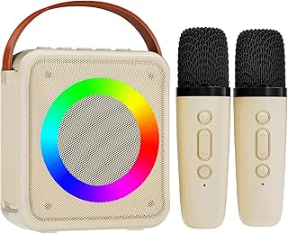 Verkstar Mini Karaoke Machine for Kids Adults, Portable Bluetooth Karaoke Speaker with 2 Wireless Microphones for Kids Teens Adults, Ideal Gifts for Girls Boys Birthday Holiday Home Party (Pink)