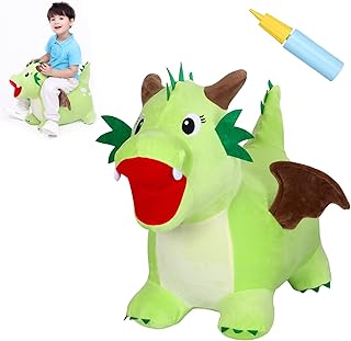 INPANY Bouncy Dinosaur Hopper Toy for Toddlers, Kids Inflatable Dragon Plush Bouncing Horse Hopper, Ride on Bounce Animal, Indoor Outdoor Birthday Gift for 2 3 4 Year Old Boy Girl