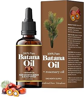 Batana Oil with Rosemary for Hair Growth: Vegan Natural Hair Oils - Nourish Hair Eyelashes Eyebrows Beard and Mustache - 100% Raw Castor Coconut Tea Tree Peppermint Ginger Jojoba and Argan Oils 3.38oz