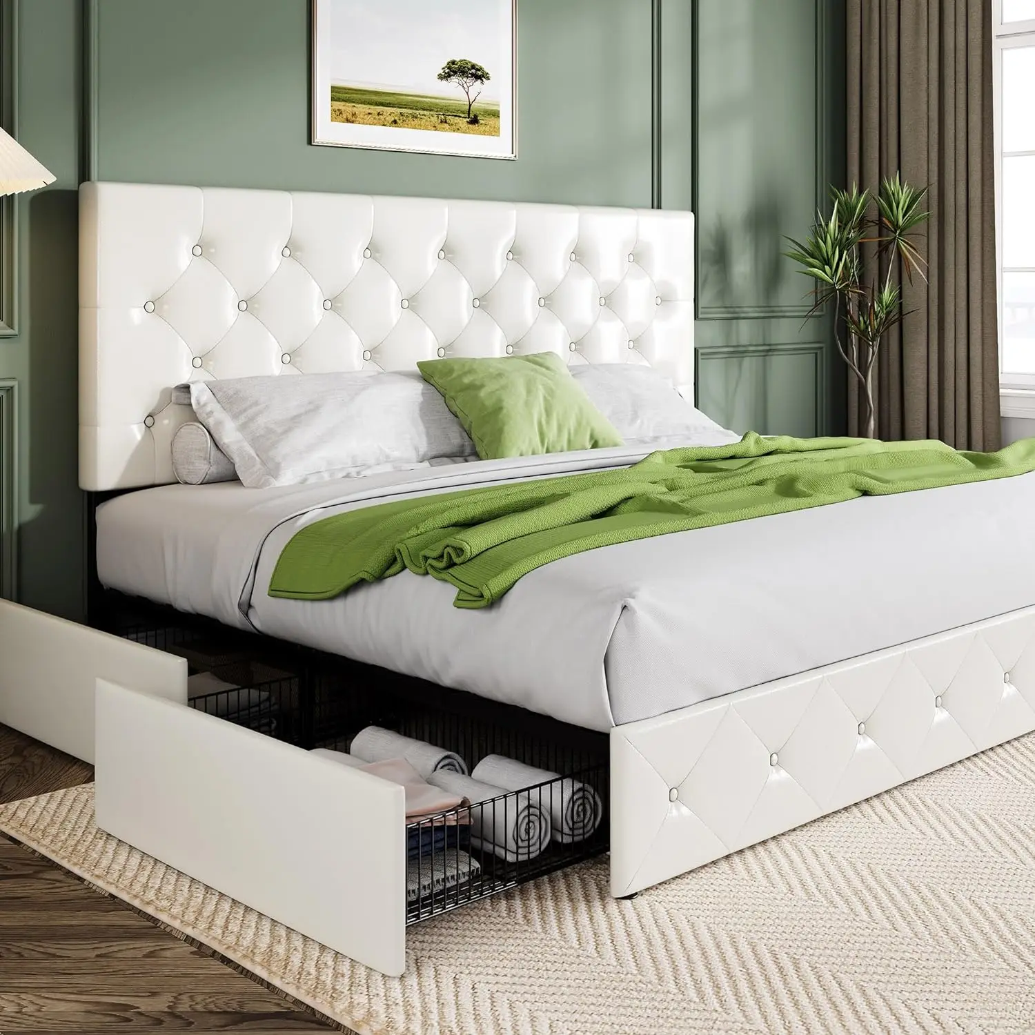 Allewie King Size Platform Bed Frame with 4 Storage ...