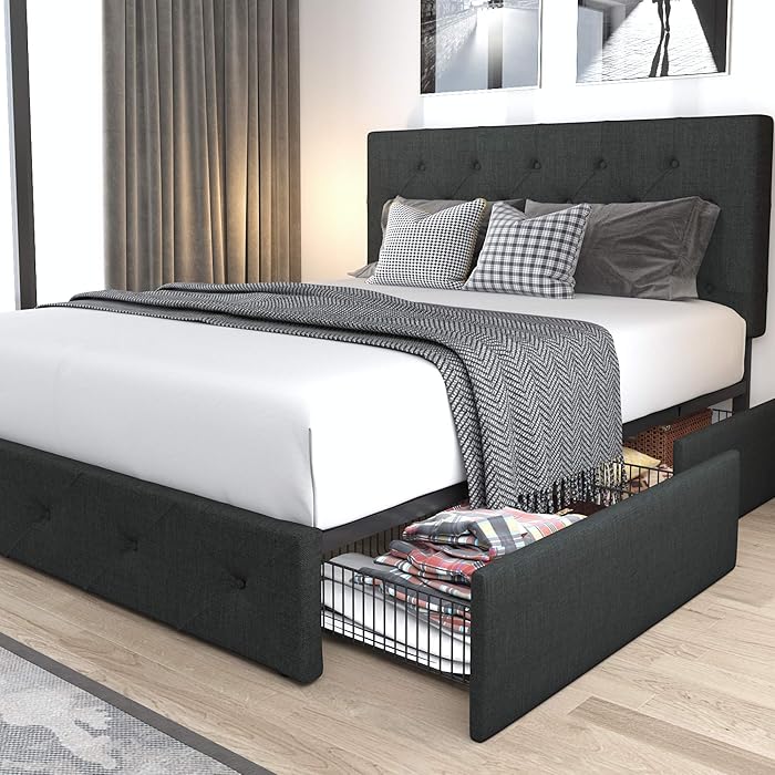 Allewie Upholstered Full Size Platform Bed Frame with 4 ...