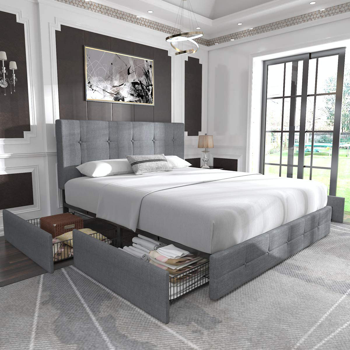 Allewie Queen Platform Bed Frame with 4 Drawers Storage ...