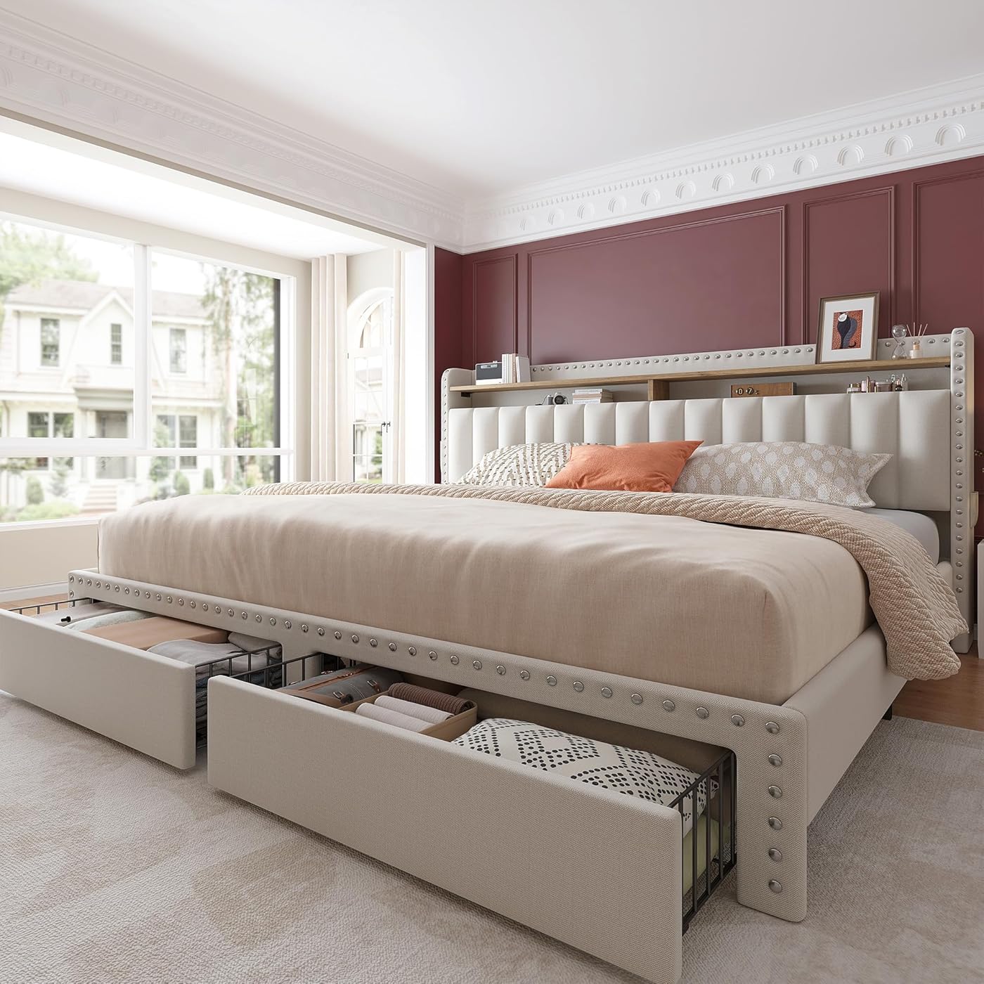 EnHomee King Size Bed Frame with Storage and ...