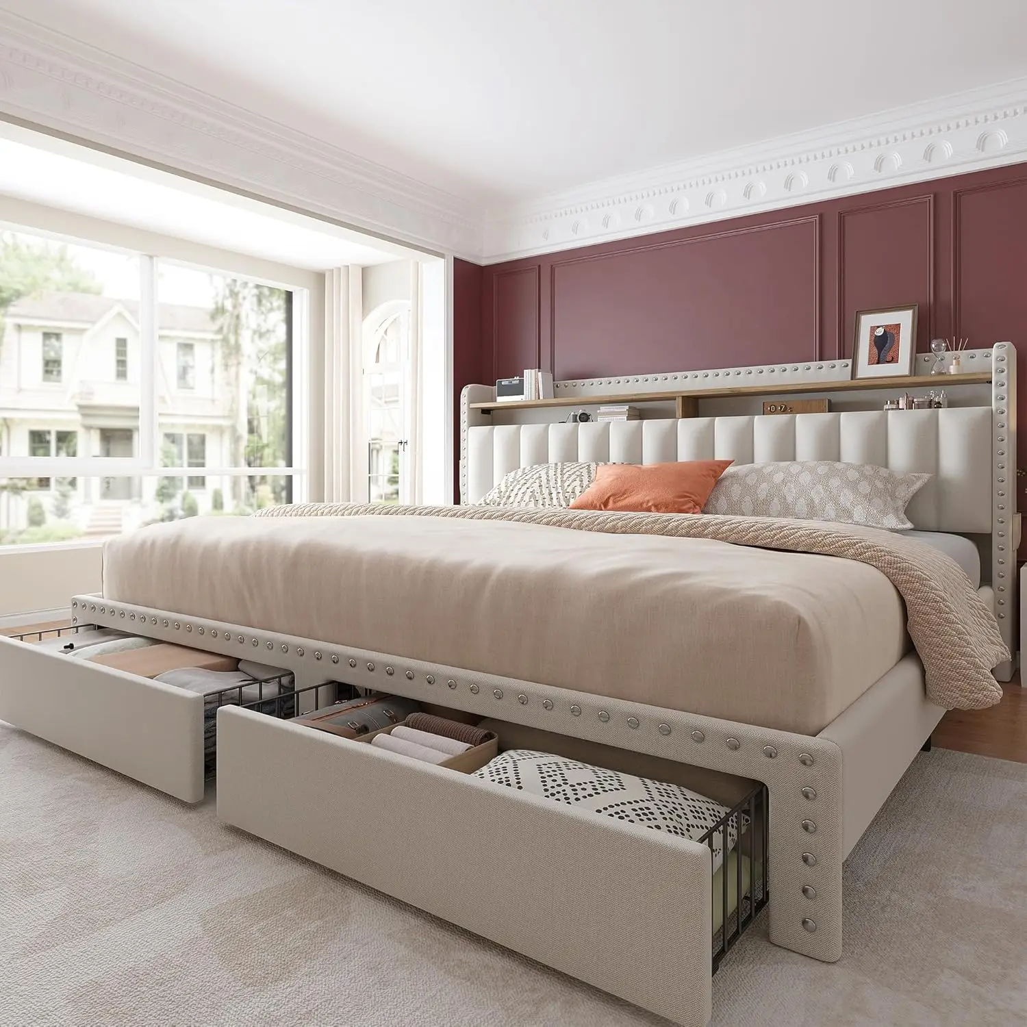 King Size Bed Frame with Storage and Headboard ...