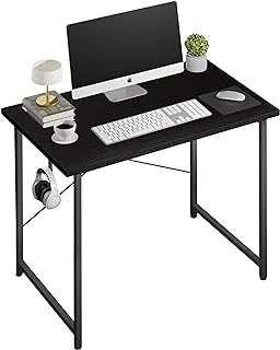 Computer Desk Home Office Work Study Writing Modern Simple Table with Headphone Hooks, 32 Inch, Black