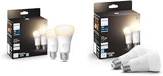 Philips Hue Smart 60W A19 LED Bulb - Soft Warm White Light - 2 Pack - 800LM - E26 - Indoor - Control & Smart 75W A19 LED Bulb - Soft Warm White Light - 2 Pack - 1100LM - E26 - Indoor