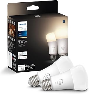 Smart 75W A19 LED Bulb - Soft Warm White Light - 2 Pack - 1100LM - E26 - Indoor - Control with Hue App - Works with Alexa, Google Assistant and Apple Homekit