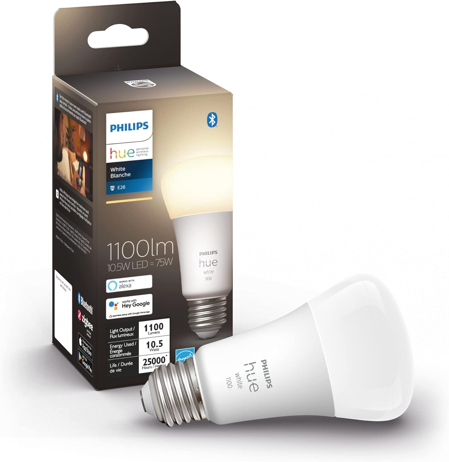 Philips Hue White 10.5W Equivalent 75W A19 Base E26 LED Smart ...