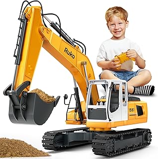 1561 RC Excavator 3 in 1 Construction Toys for Boys, 17 Channel Remote Control Vehicles with Grab Alloy Shovel Drill, Realistic Lights & Sounds Digger Sandbox Gifts for 6-14 Years Kids Adults