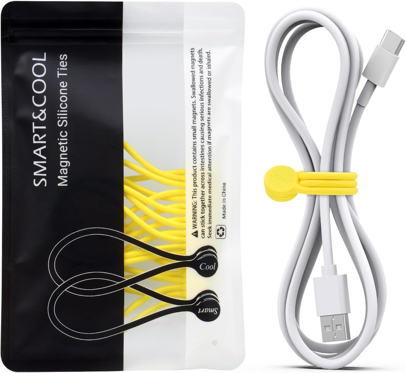 SMART&COOL Reusable Silicone Magnetic Cable Ties for Bundling and Organizing, Holding Stuff, Book Markers, Fridge Magnets, Assorted Color, 7.16'' (20-Pack, Black)