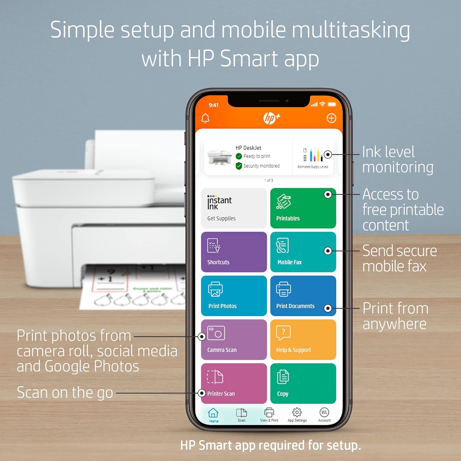 HP DeskJet 4155e Wireless Color Inkjet Printer, Print ...