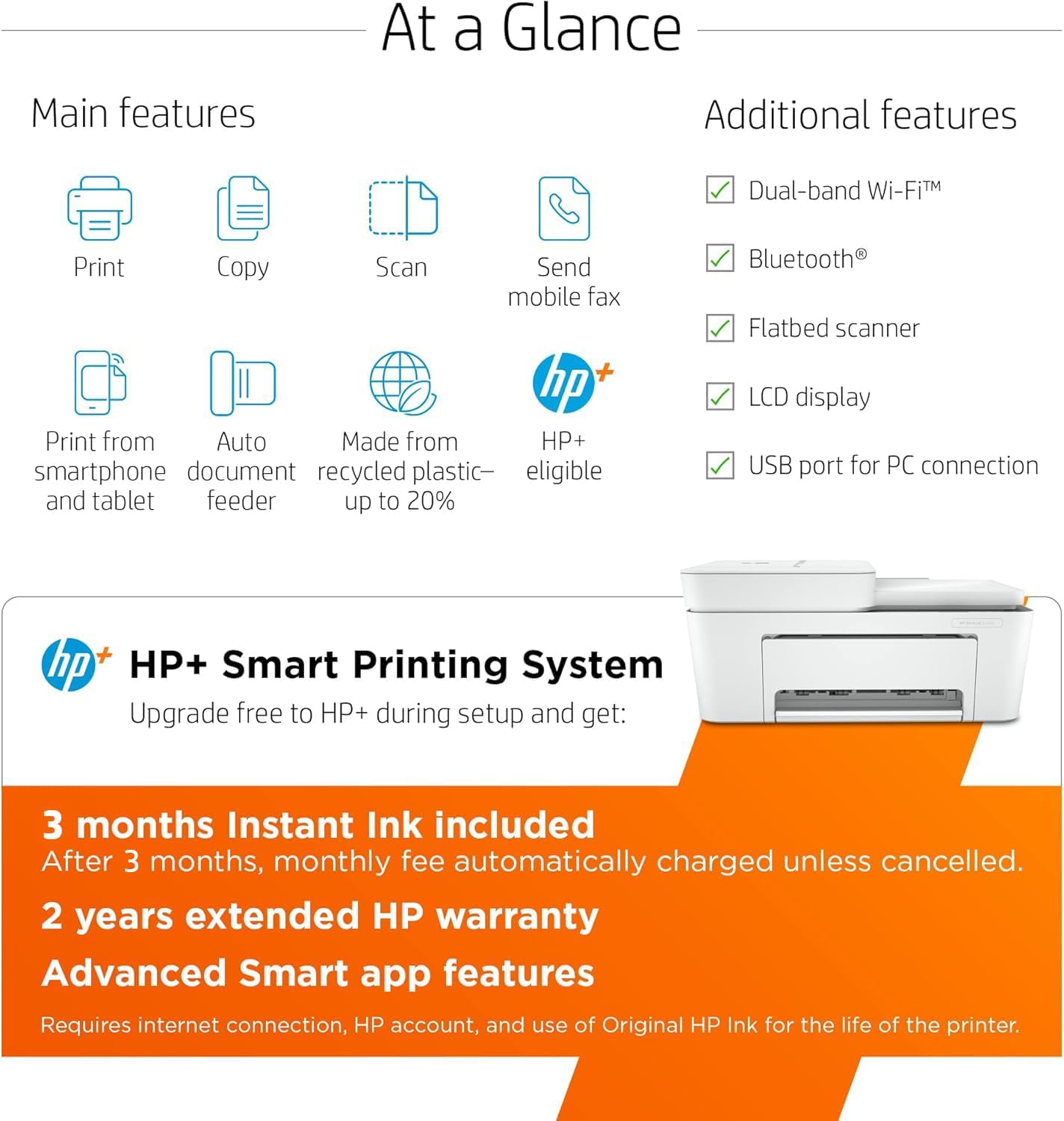 HP DeskJet 4155e Wireless Color Inkjet Printer, Print ...