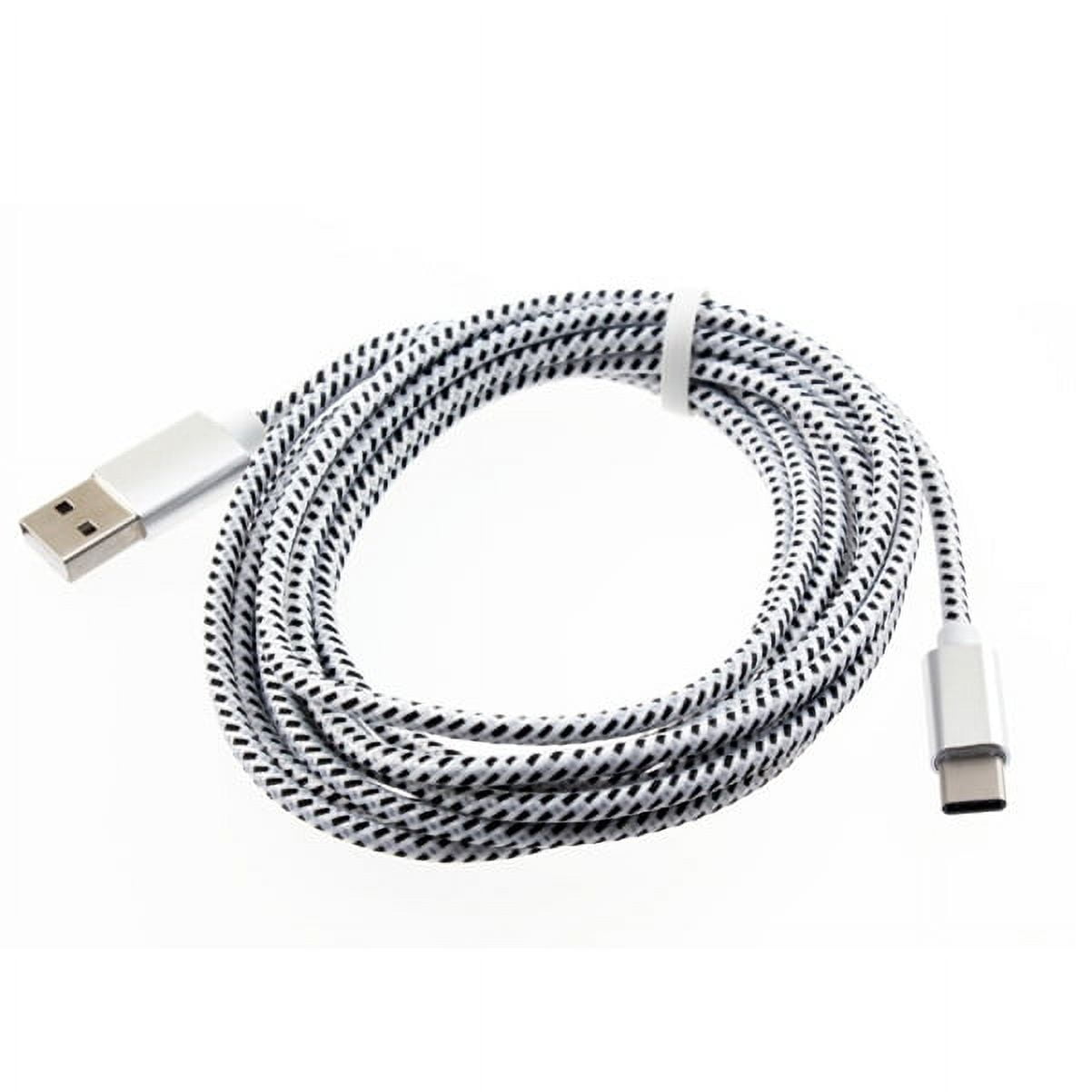White Braided 10ft Long Type-C Cable Rapid Charger ...