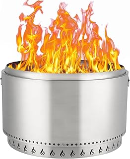 32 inch Smokeless Fire Pit, 304 Stainless Steel Wood Burning Fireplaces with Removable Ash Pan, Portable Safe Burning Firepit with Handles Ideal for Outside Patio Camping